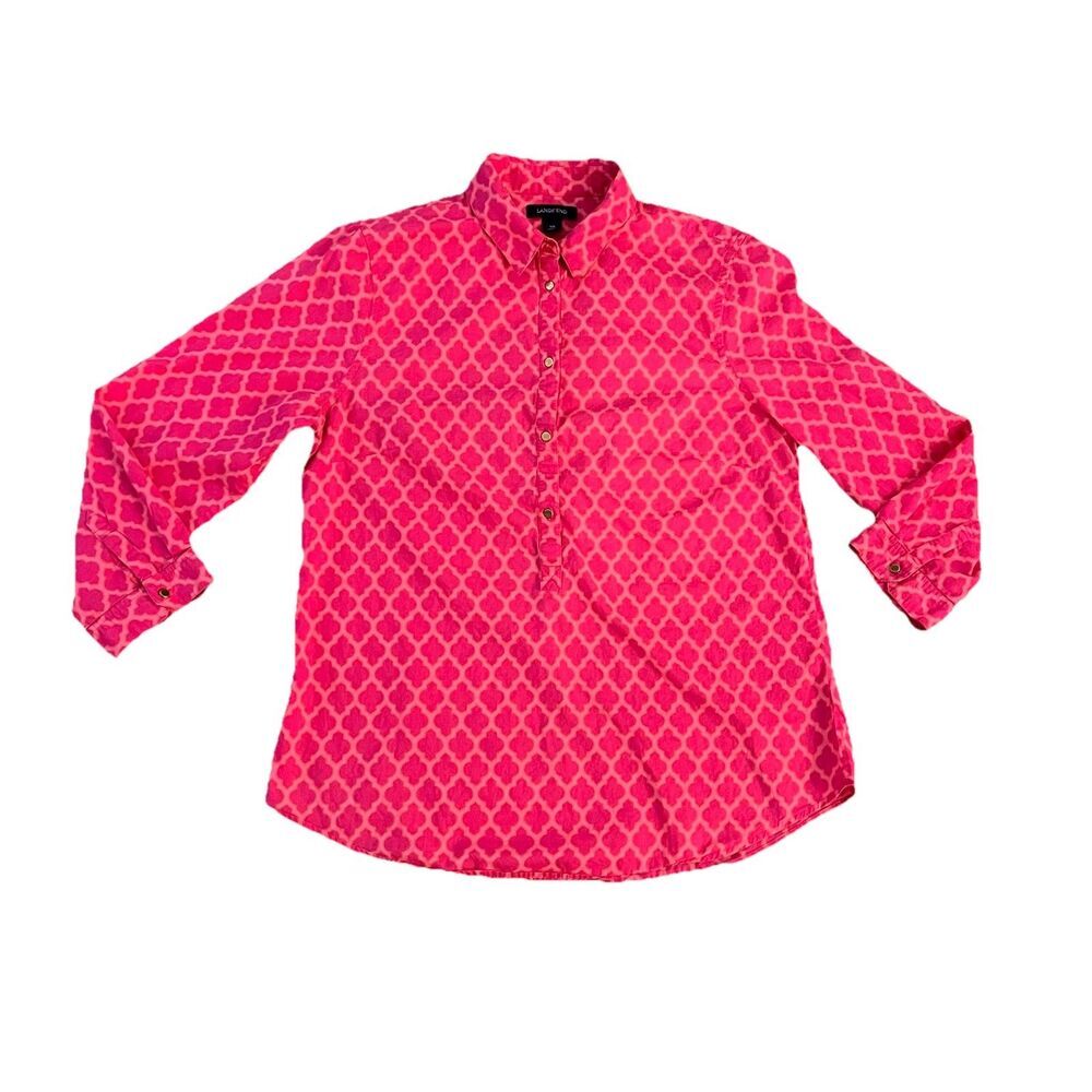 Lands End Women’s Top 10 Medallion Gold Buttons Pop Over